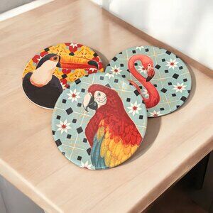 Certified International PARADISE 6.5" Canapé Plates Janelle Bird Collection Set